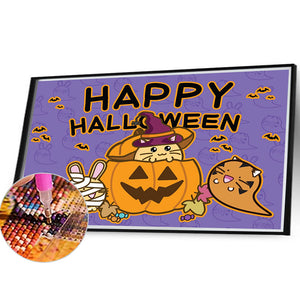 Cute Jack-O'-Lantern With Animals 40*30CM(Canvas) Full Round Drill Diamond Painting