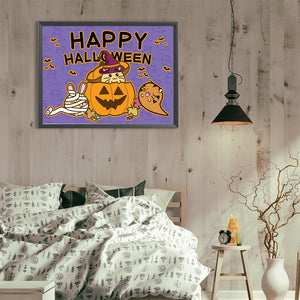 Cute Jack-O'-Lantern With Animals 40*30CM(Canvas) Full Round Drill Diamond Painting