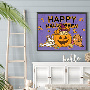Cute Jack-O'-Lantern With Animals 40*30CM(Canvas) Full Round Drill Diamond Painting