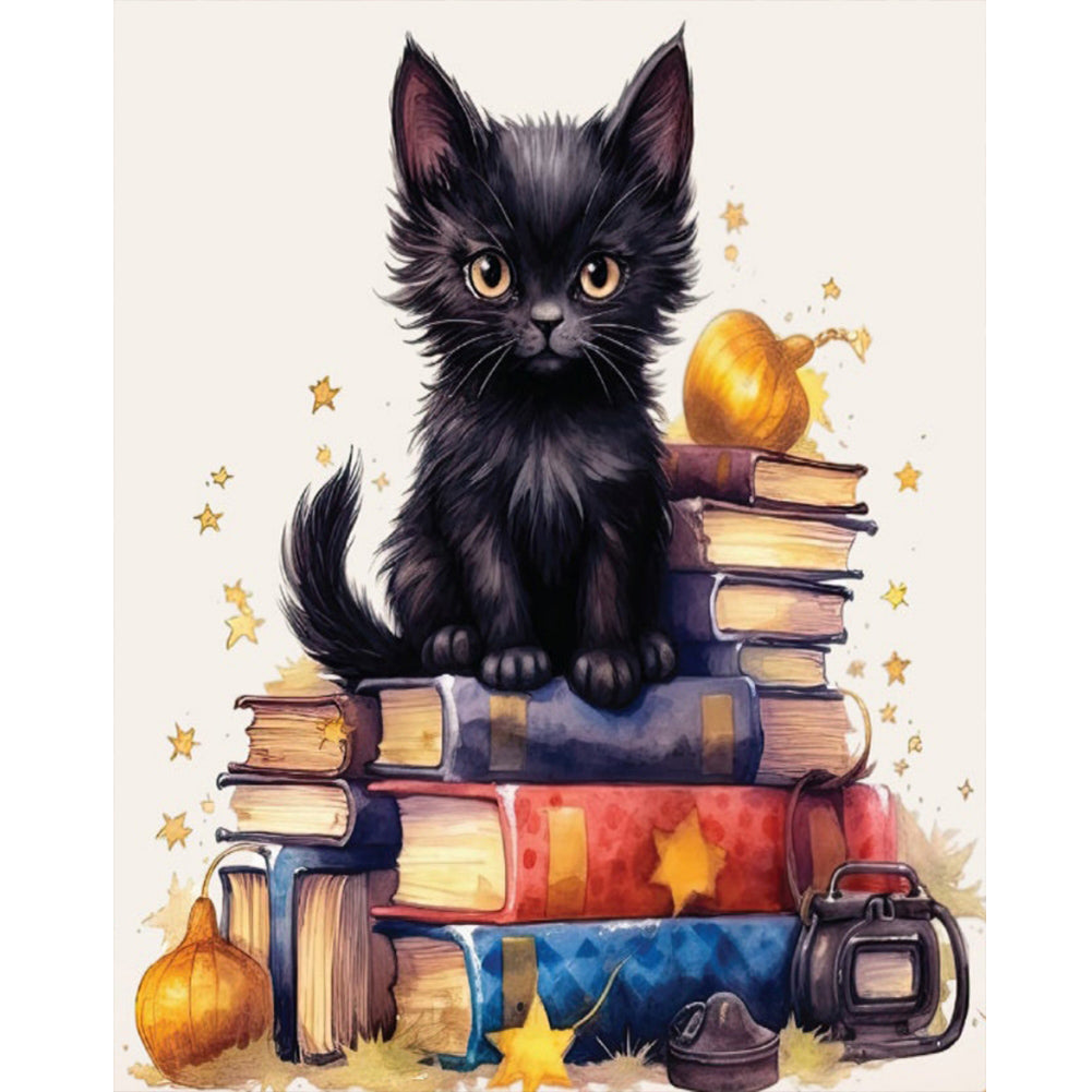 Black Cat In A Book 40*50CM(Canvas) Full Round Drill Diamond Painting