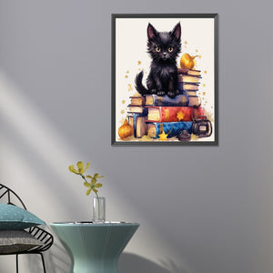 Black Cat In A Book 40*50CM(Canvas) Full Round Drill Diamond Painting