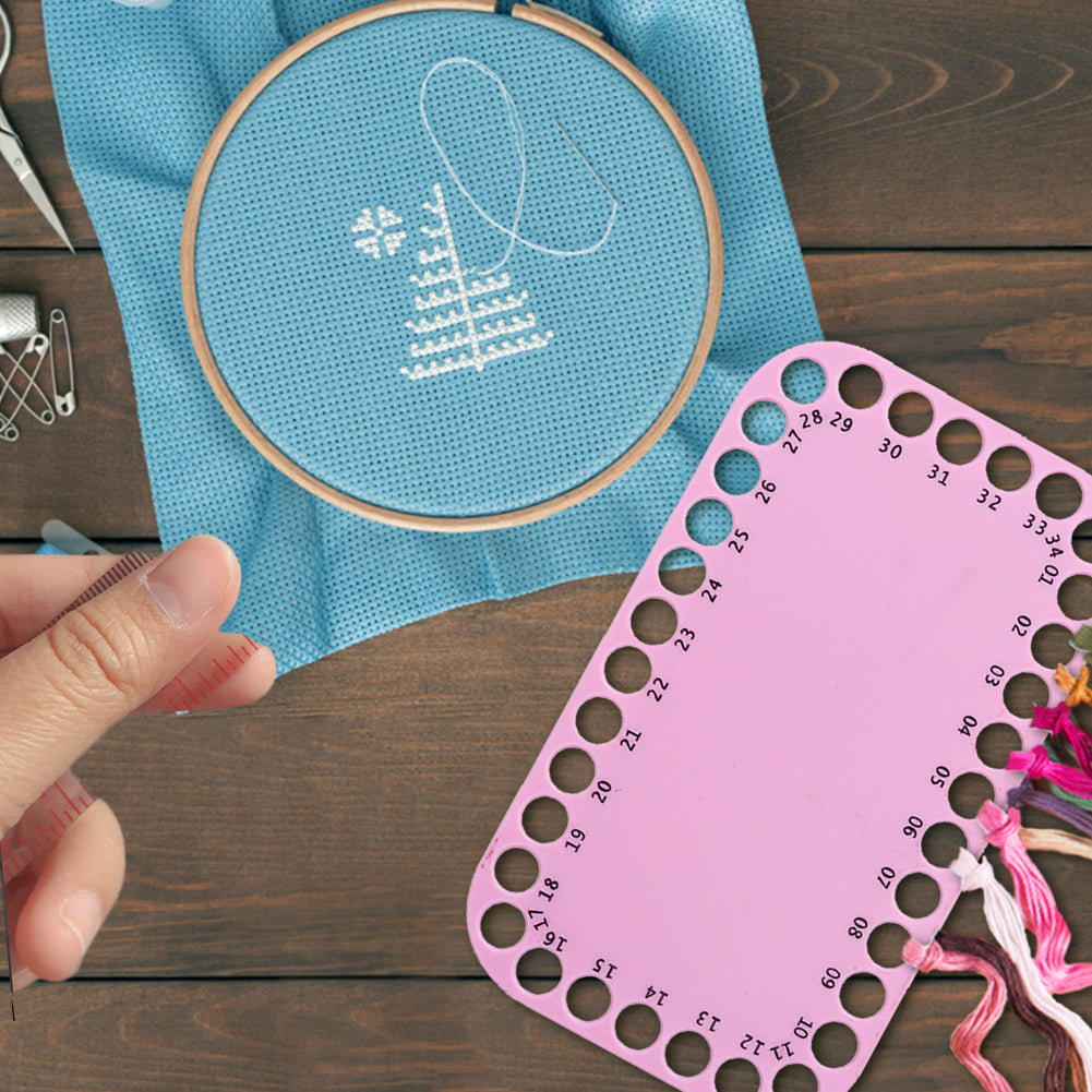 Embroidery Thread Organizer Cards 34 Positions for Cross Stitch 20x12CM (Pink)