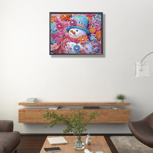Pink Snowman 40*50CM(Canvas) Partial Special Shaped Drill Diamond Painting