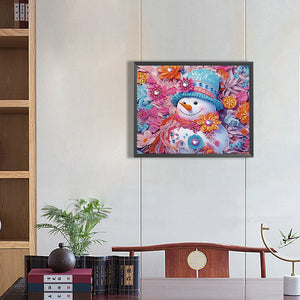 Pink Snowman 40*50CM(Canvas) Partial Special Shaped Drill Diamond Painting