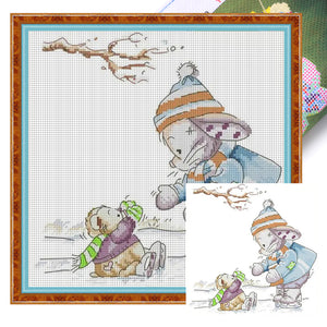 Joy Sunday - Rabbit Skating - 28*28CM 14CT 2 Stamped Cross Stitch