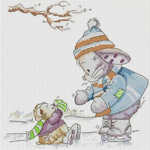 Joy Sunday - Rabbit Skating - 28*28CM 14CT 2 Stamped Cross Stitch