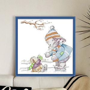 Joy Sunday - Rabbit Skating - 28*28CM 14CT 2 Stamped Cross Stitch