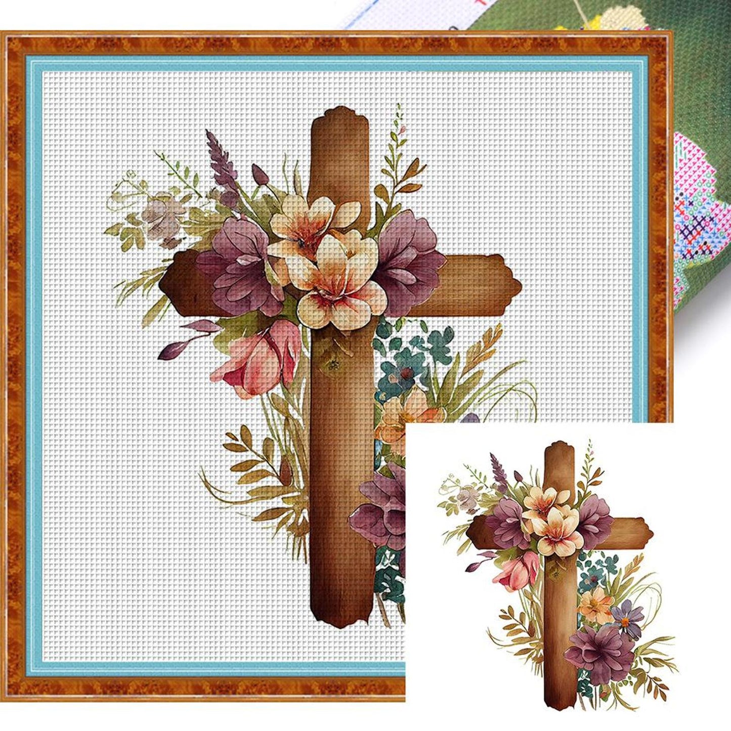 Cross Flower - Full 11CT Stamped Cross Stitch 40x40CM - Huacan