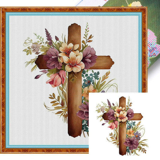 Cross Flower - Full 11CT Stamped Cross Stitch 40x40CM - Huacan