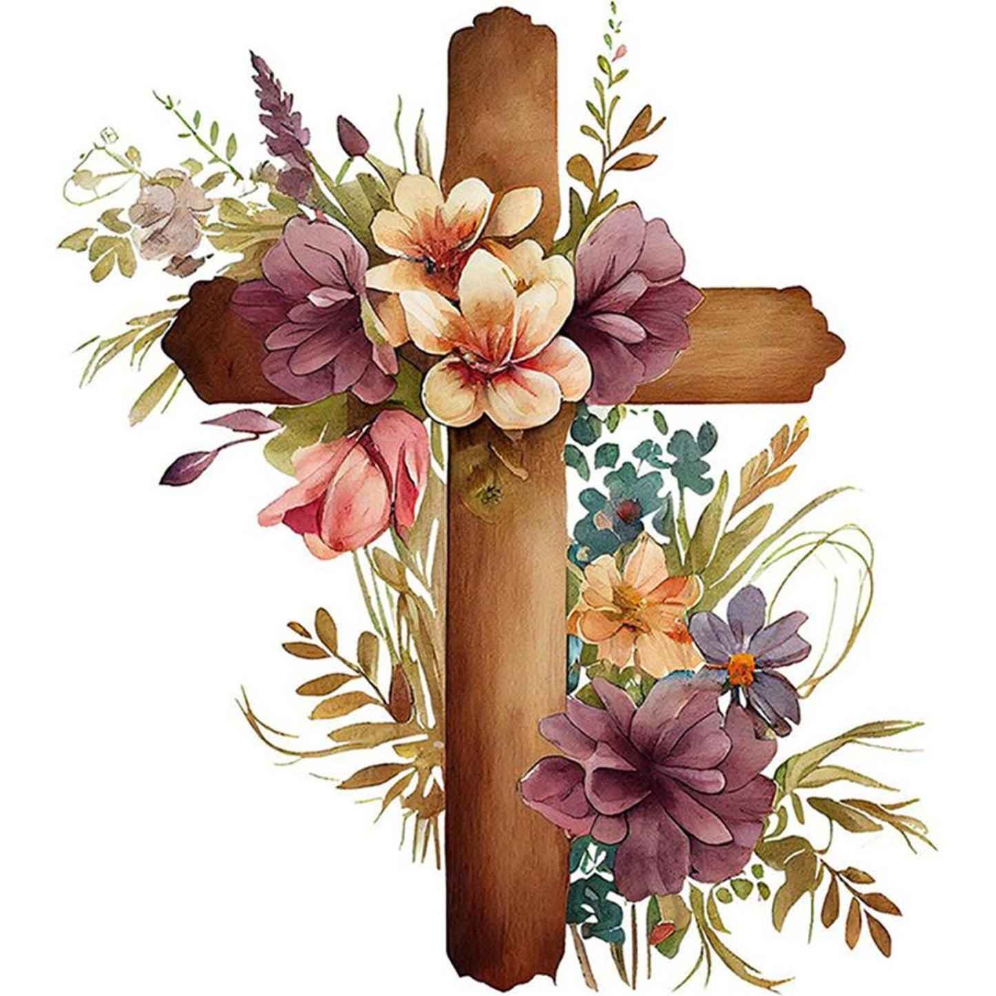 Cross Flower - Full 11CT Stamped Cross Stitch 40x40CM - Huacan
