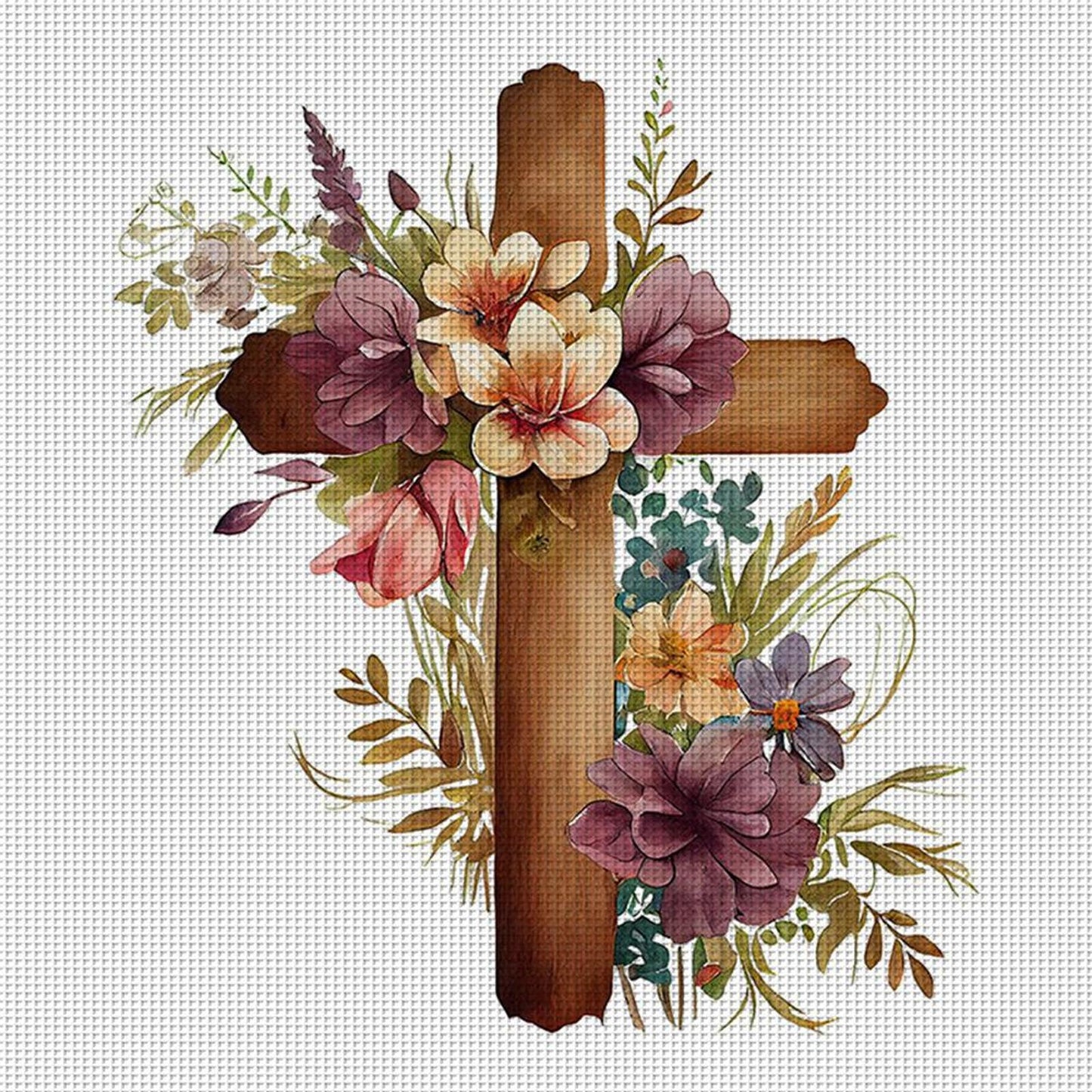 Cross Flower - Full 11CT Stamped Cross Stitch 40x40CM - Huacan