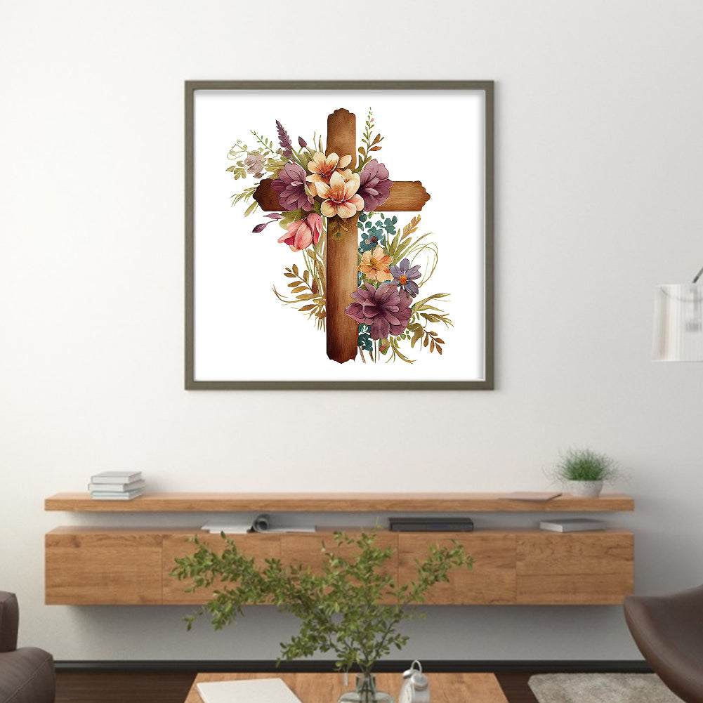 Cross Flower - Full 11CT Stamped Cross Stitch 40x40CM - Huacan