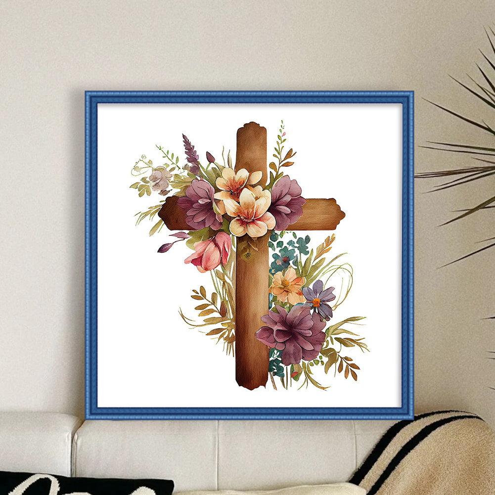 Cross Flower - Full 11CT Stamped Cross Stitch 40x40CM - Huacan