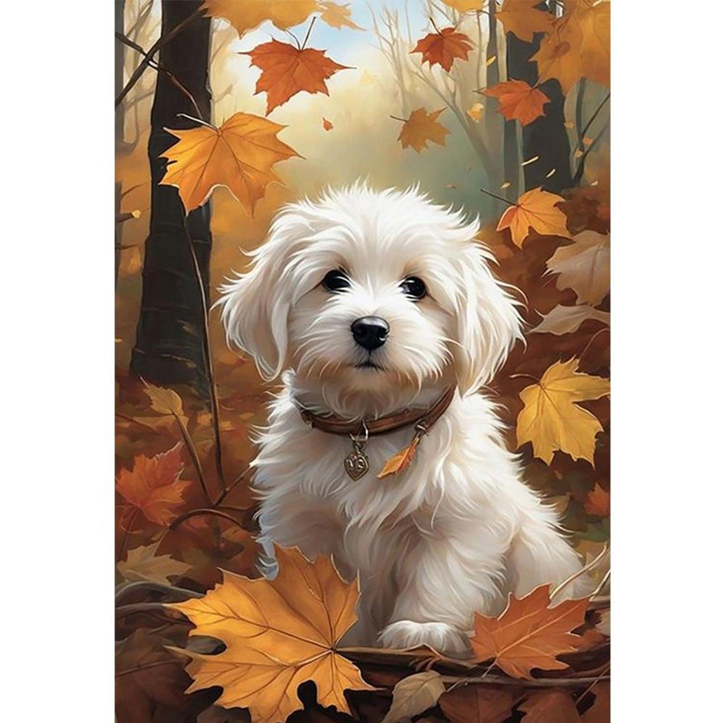 Little Dog In Autumn Woods - Full 11CT Stamped Cross Stitch 40x60CM - Yishu