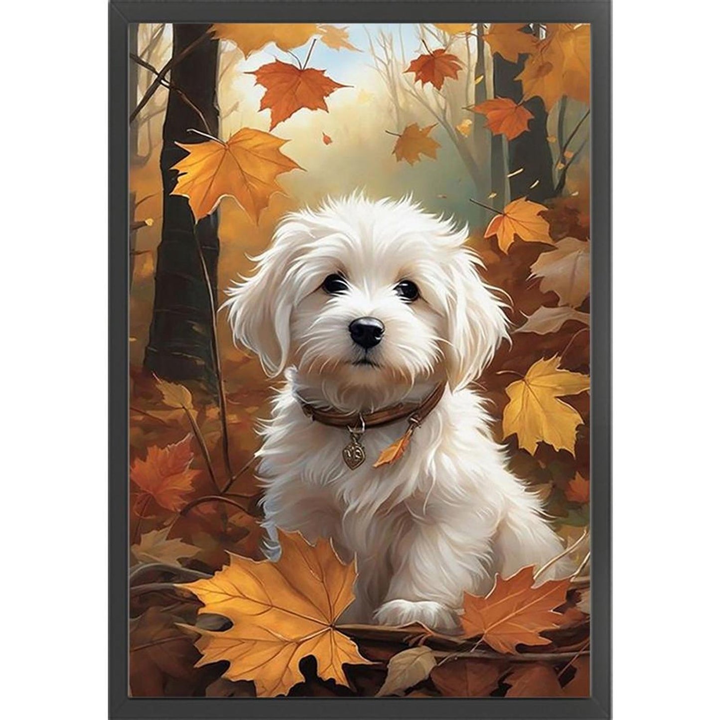 Little Dog In Autumn Woods - Full 11CT Stamped Cross Stitch 40x60CM - Yishu