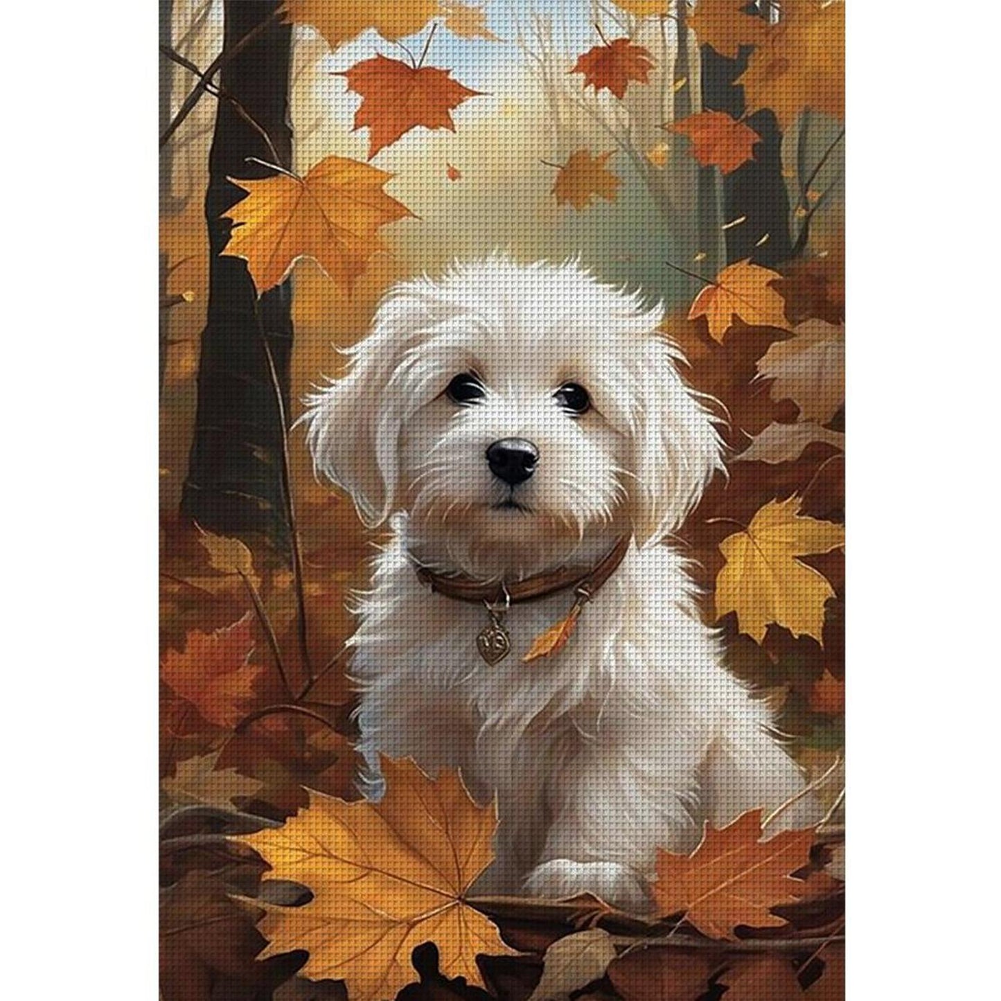 Little Dog In Autumn Woods - Full 11CT Stamped Cross Stitch 40x60CM - Yishu