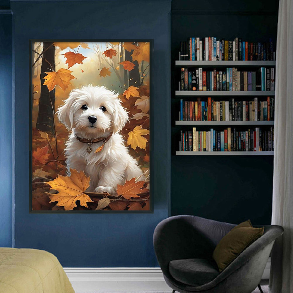 Little Dog In Autumn Woods - Full 11CT Stamped Cross Stitch 40x60CM - Yishu