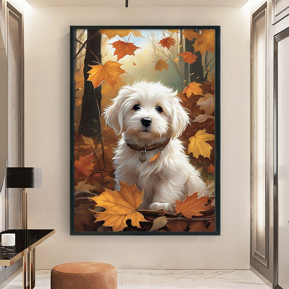 Little Dog In Autumn Woods - Full 11CT Stamped Cross Stitch 40x60CM - Yishu