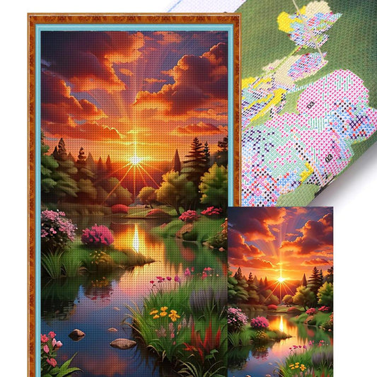 Sunset Landscape - Full 11CT Stamped Cross Stitch 40x70CM - Yishu