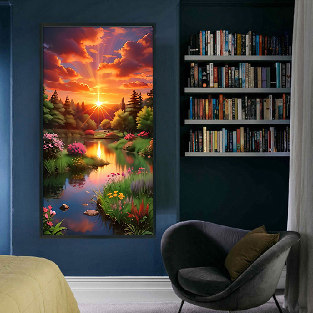 Sunset Landscape - Full 11CT Stamped Cross Stitch 40x70CM - Yishu