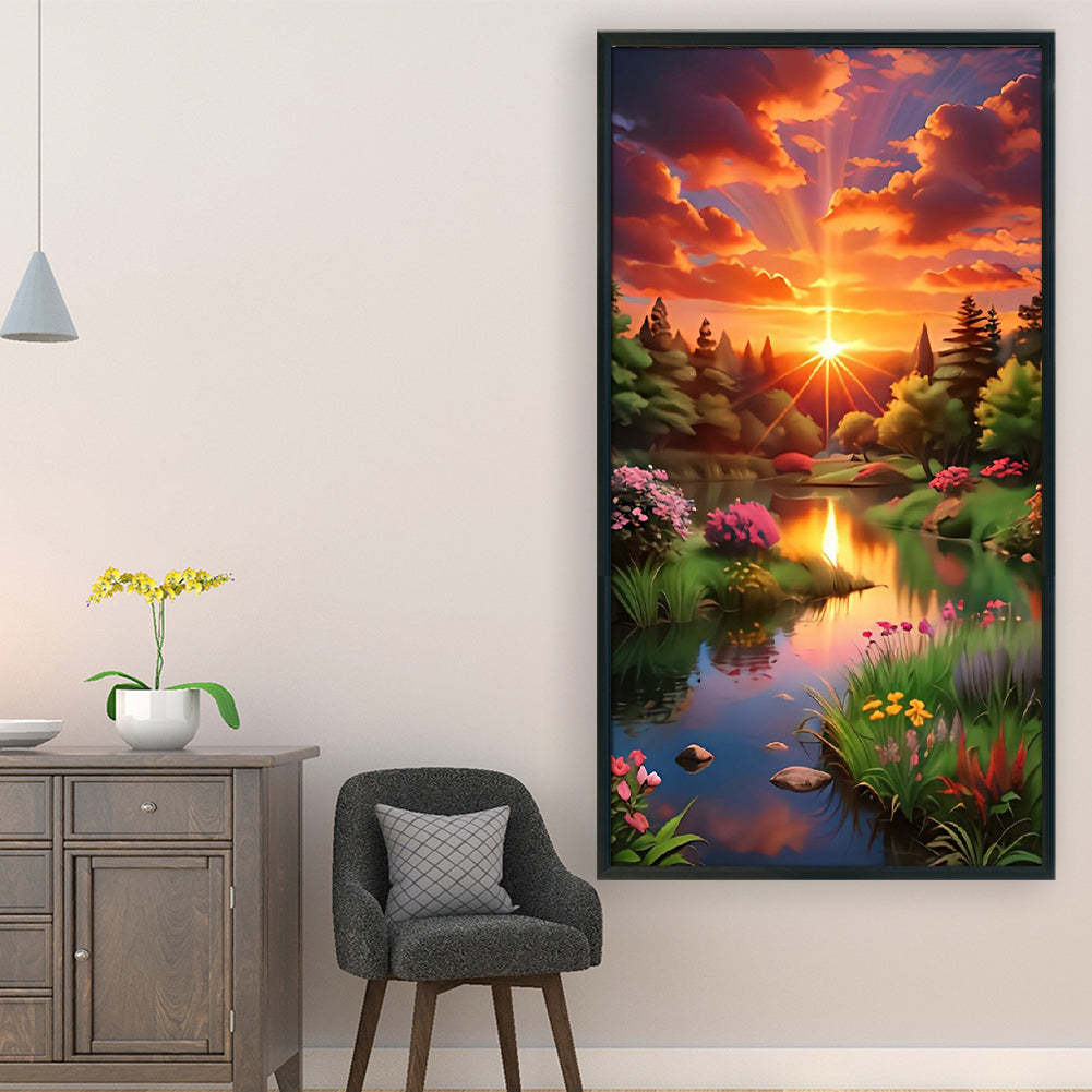 Sunset Landscape - Full 11CT Stamped Cross Stitch 40x70CM - Yishu