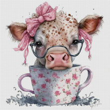 Load image into Gallery viewer, Huancan - Cow In Teacup - 40*40CM 11CT 3 Stamped Cross Stitch
