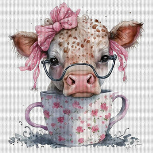 Huancan - Cow In Teacup - 40*40CM 11CT 3 Stamped Cross Stitch