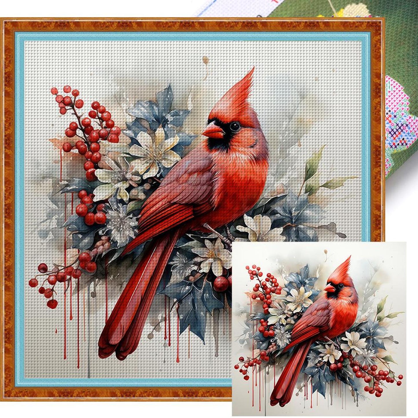 Northern Cardinal - Full 11CT Stamped Cross Stitch 40x40CM - Huacan