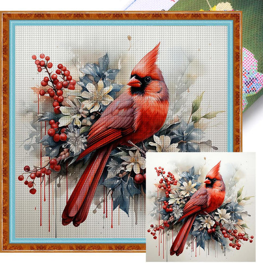 Northern Cardinal - Full 11CT Stamped Cross Stitch 40x40CM - Huacan