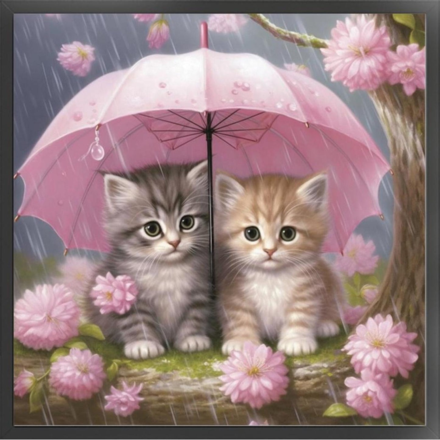 Cat Holding Umbrella With Flowers - Full 11CT Stamped Cross Stitch 40x40CM - Huacan