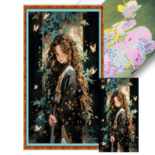 Load image into Gallery viewer, Yishu - Girl With Curly Hair And Butterflies - 40*70CM 11CT 3 Stamped Cross Stitch
