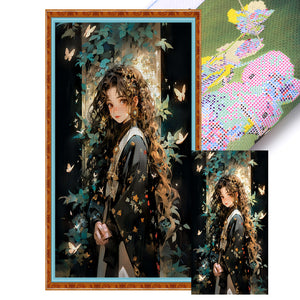 Yishu - Girl With Curly Hair And Butterflies - 40*70CM 11CT 3 Stamped Cross Stitch