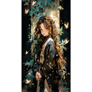 Yishu - Girl With Curly Hair And Butterflies - 40*70CM 11CT 3 Stamped Cross Stitch