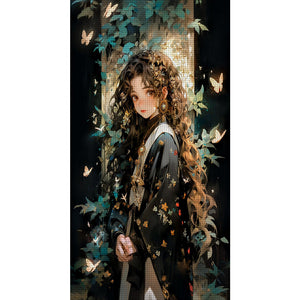 Yishu - Girl With Curly Hair And Butterflies - 40*70CM 11CT 3 Stamped Cross Stitch