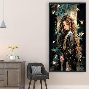Yishu - Girl With Curly Hair And Butterflies - 40*70CM 11CT 3 Stamped Cross Stitch