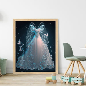Huancan - White Dress With Butterflies - 40*50CM 11CT 3 Stamped Cross Stitch