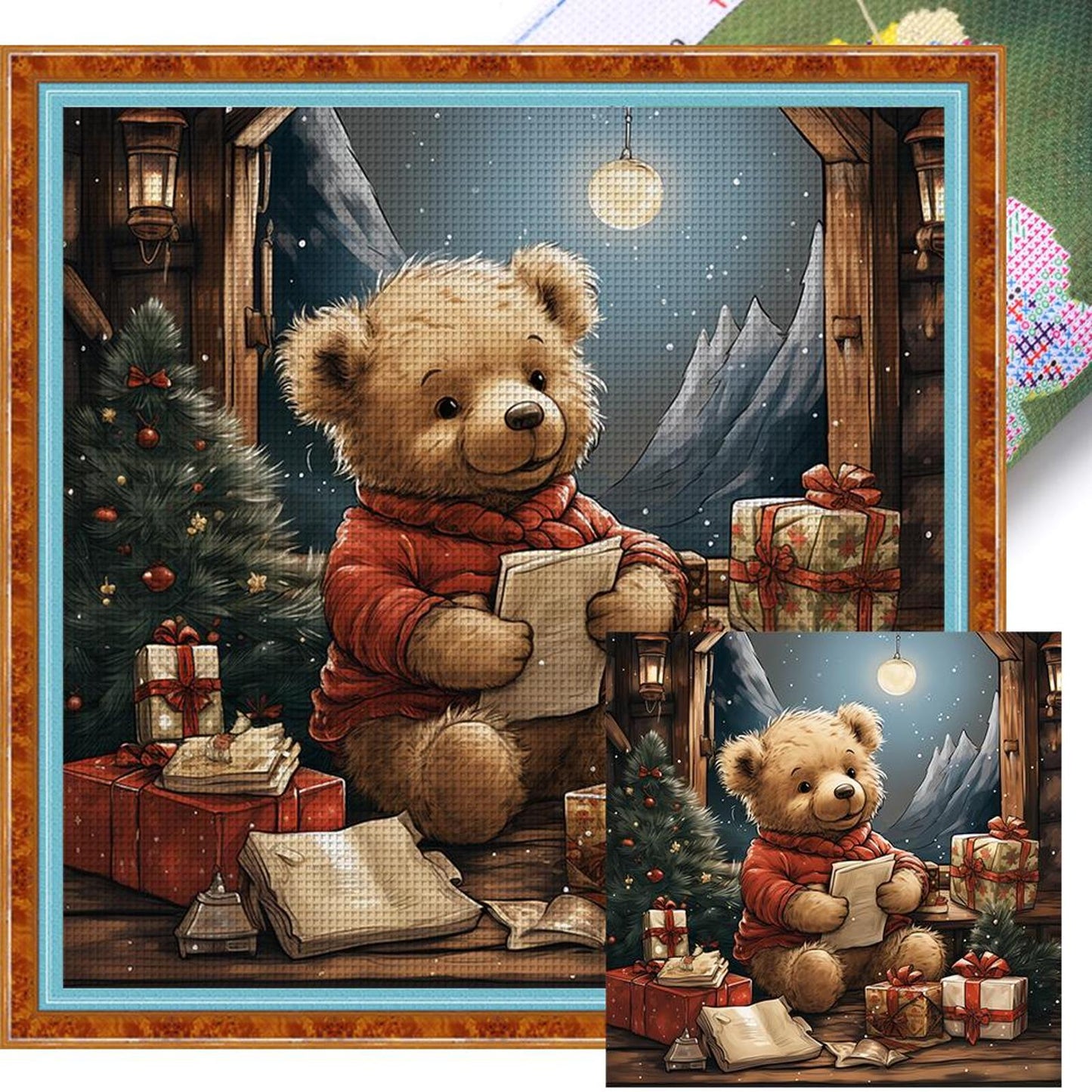 Christmas Bear - Full 11CT Stamped Cross Stitch 40x40CM - Huacan
