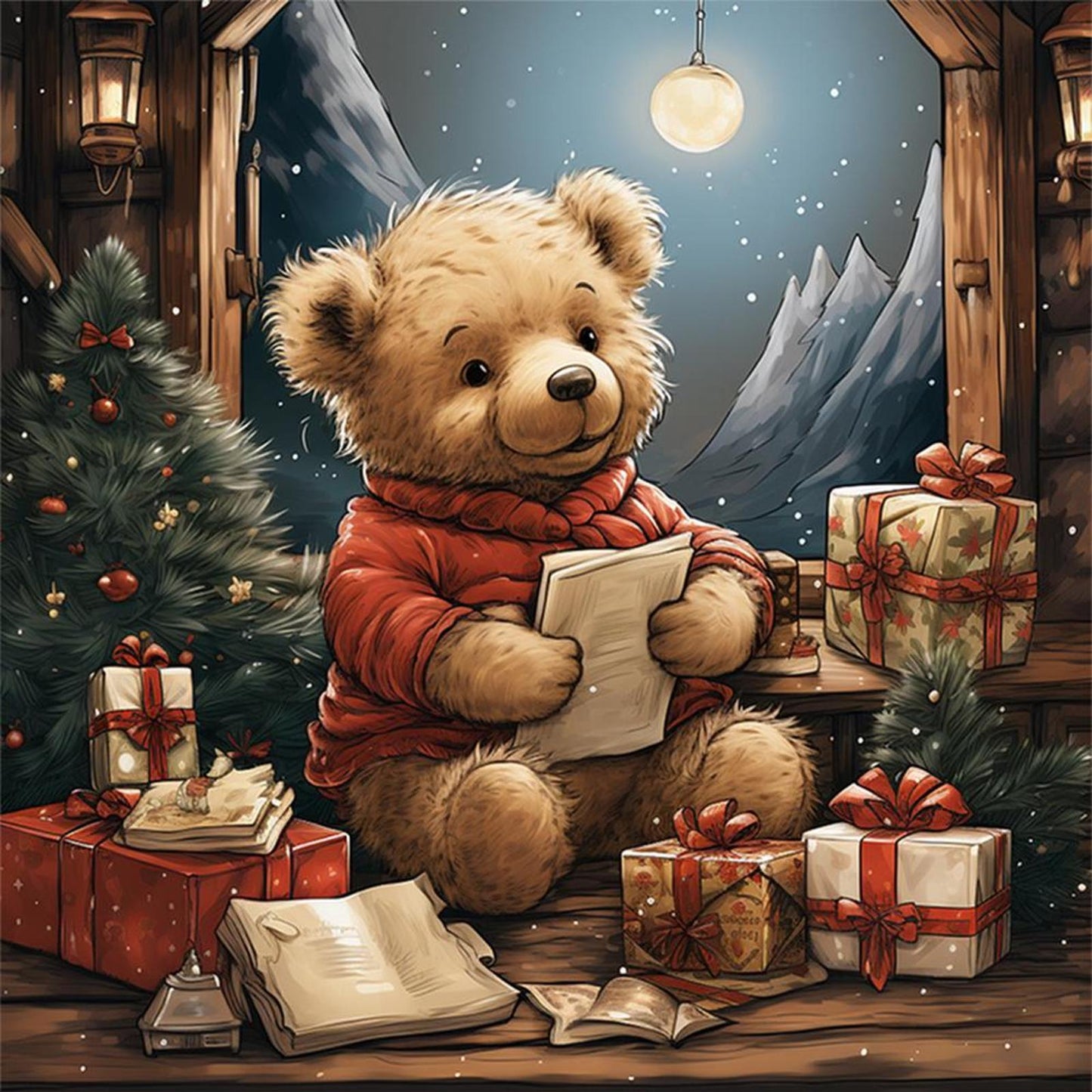 Christmas Bear - Full 11CT Stamped Cross Stitch 40x40CM - Huacan