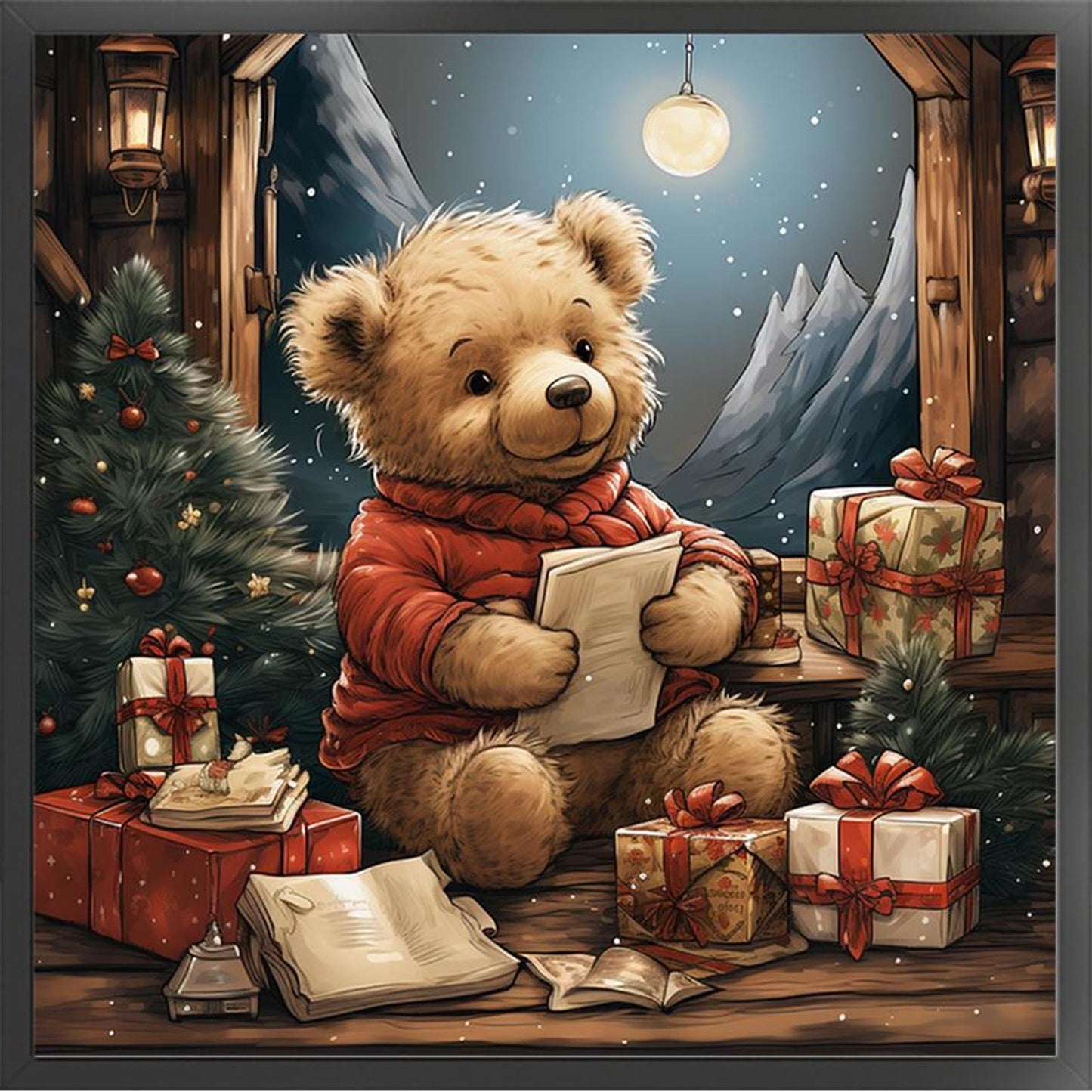 Christmas Bear - Full 11CT Stamped Cross Stitch 40x40CM - Huacan