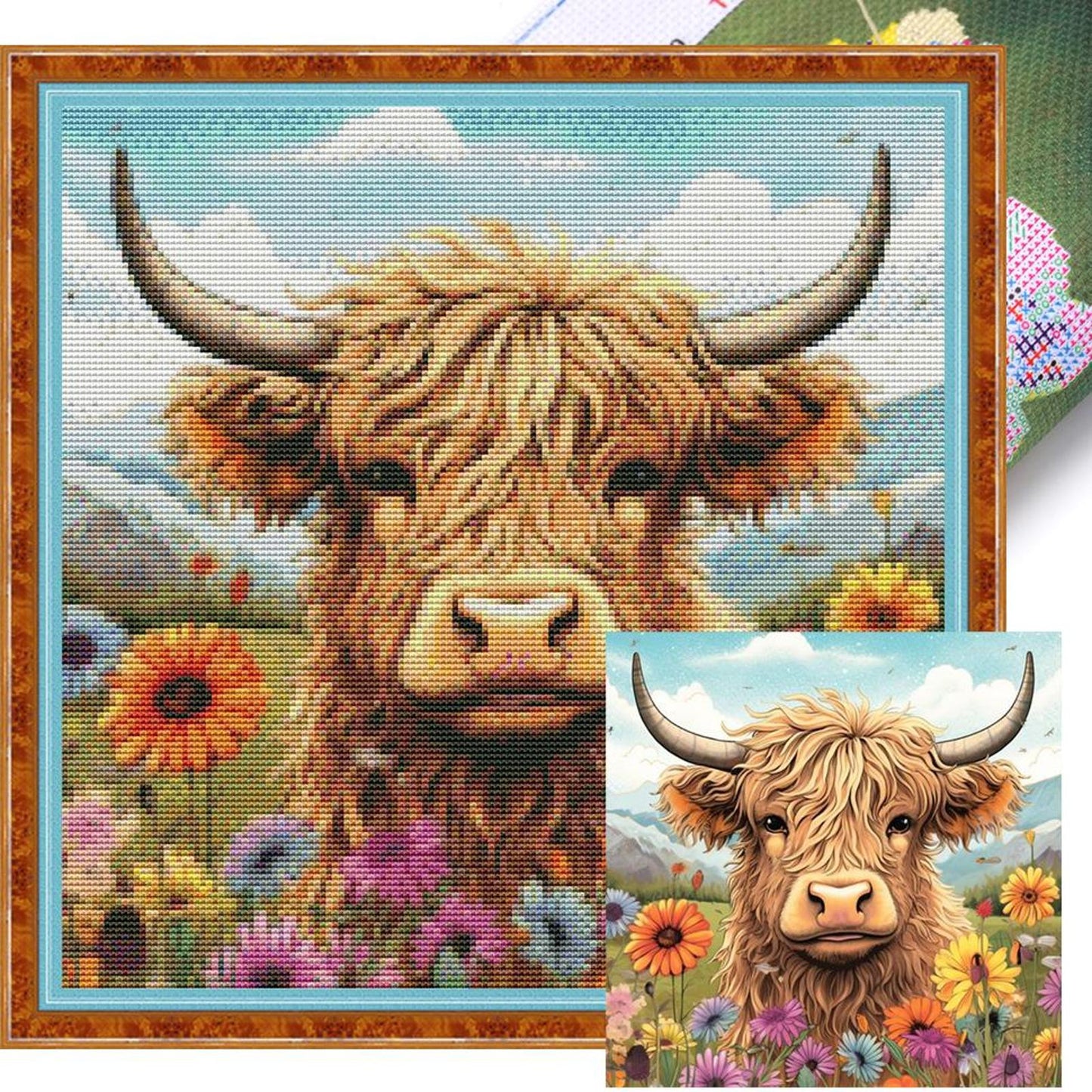 Daisy And Yak - Full 11CT Stamped Cross Stitch 40x40CM - Huacan
