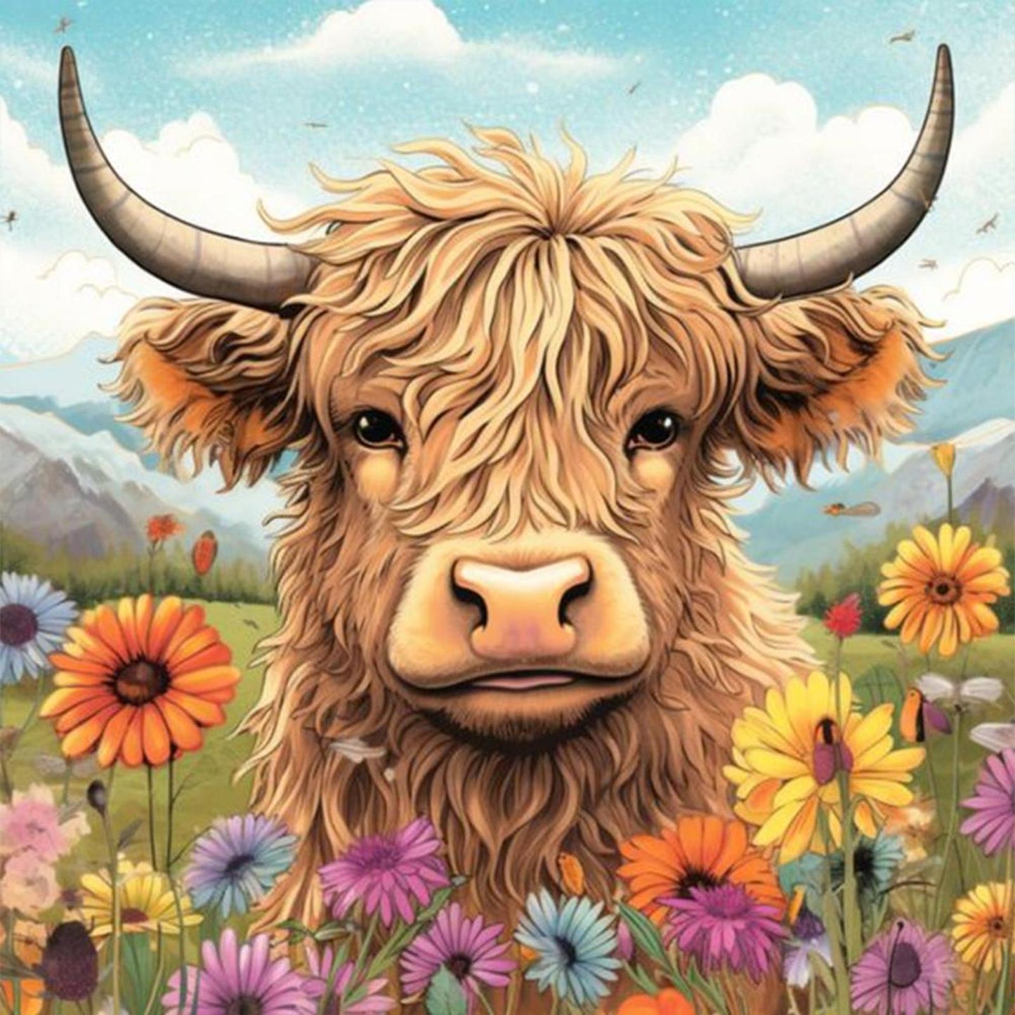 Daisy And Yak - Full 11CT Stamped Cross Stitch 40x40CM - Huacan