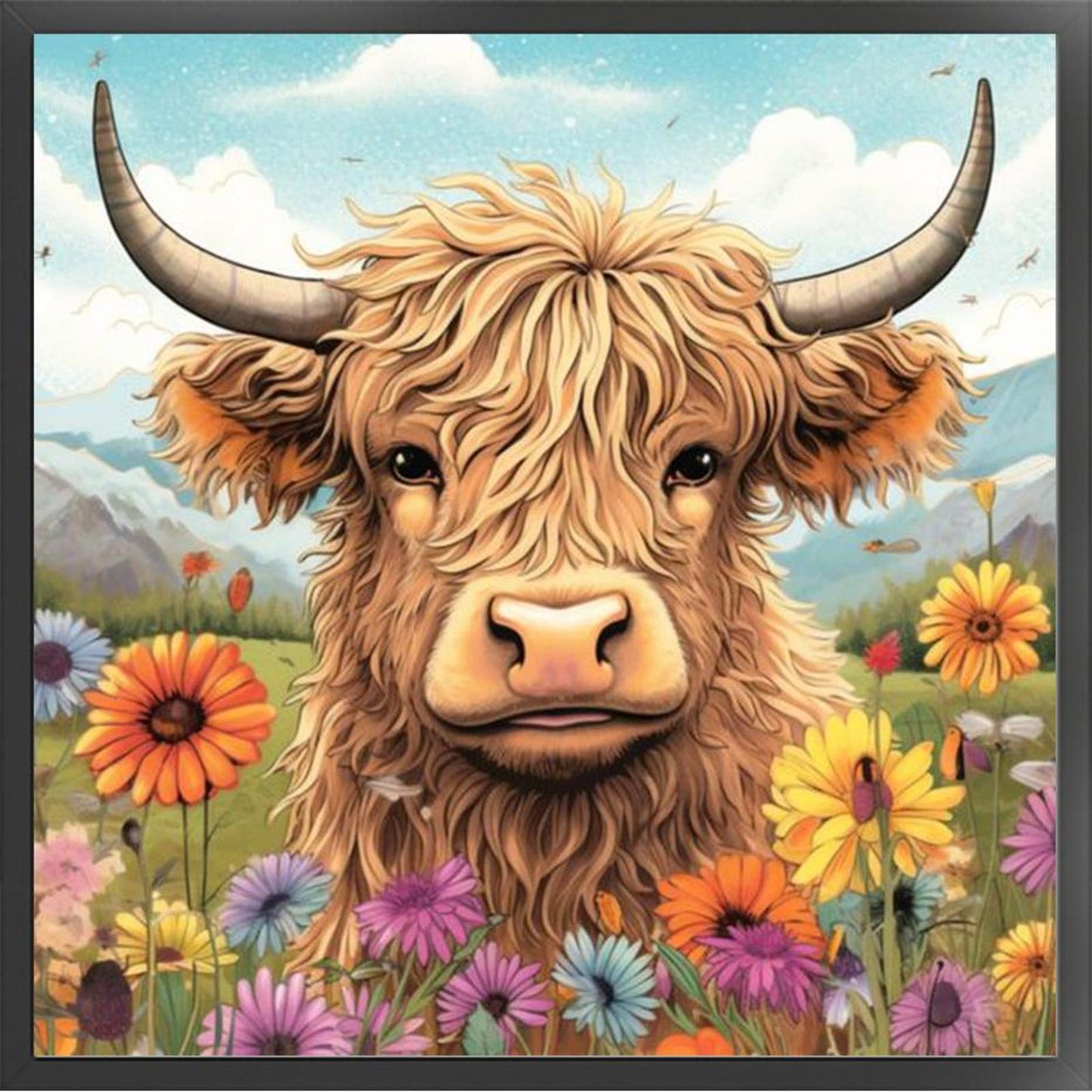 Daisy And Yak - Full 11CT Stamped Cross Stitch 40x40CM - Huacan