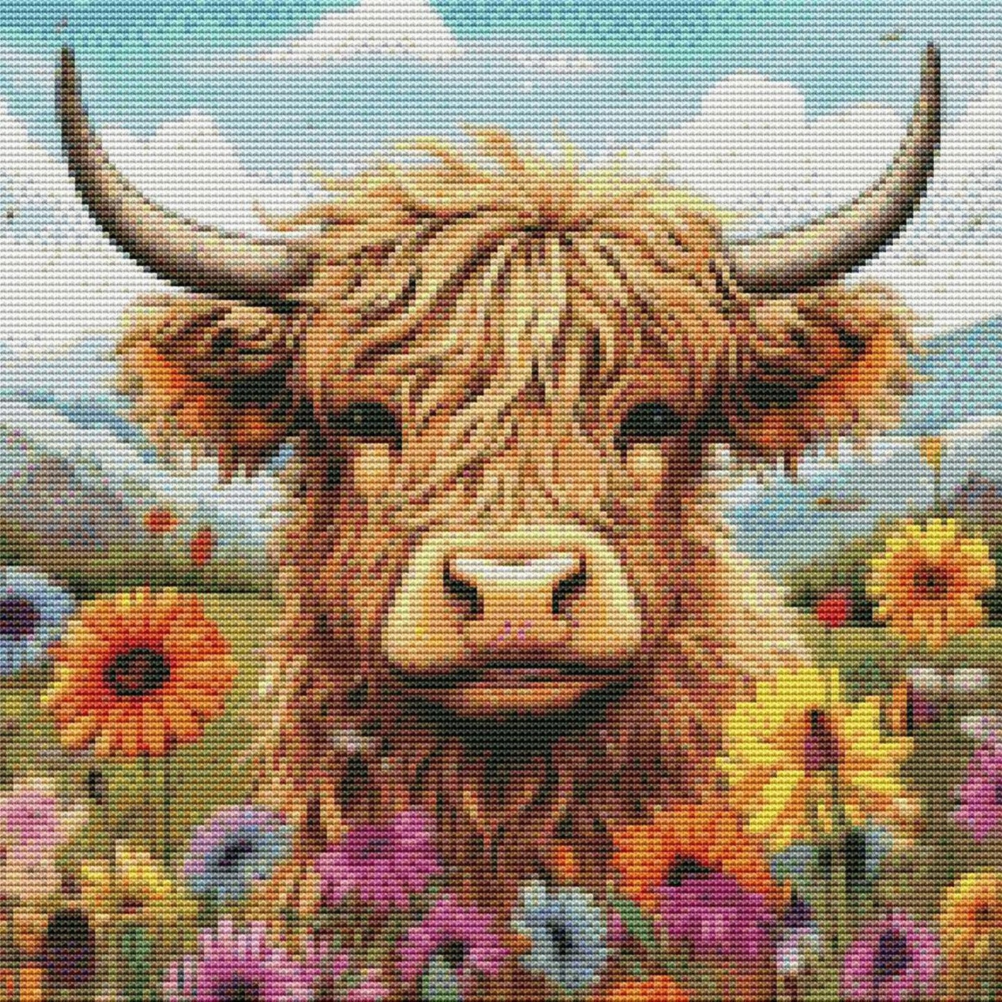 Daisy And Yak - Full 11CT Stamped Cross Stitch 40x40CM - Huacan