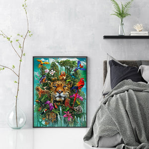 Huancan - Tiger With Flowers And Birds - 40*55CM 14CT 2 Stamped Cross Stitch