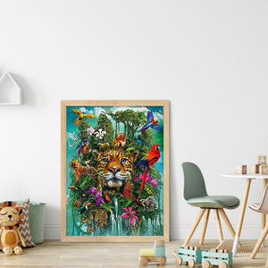 Huancan - Tiger With Flowers And Birds - 40*55CM 14CT 2 Stamped Cross Stitch