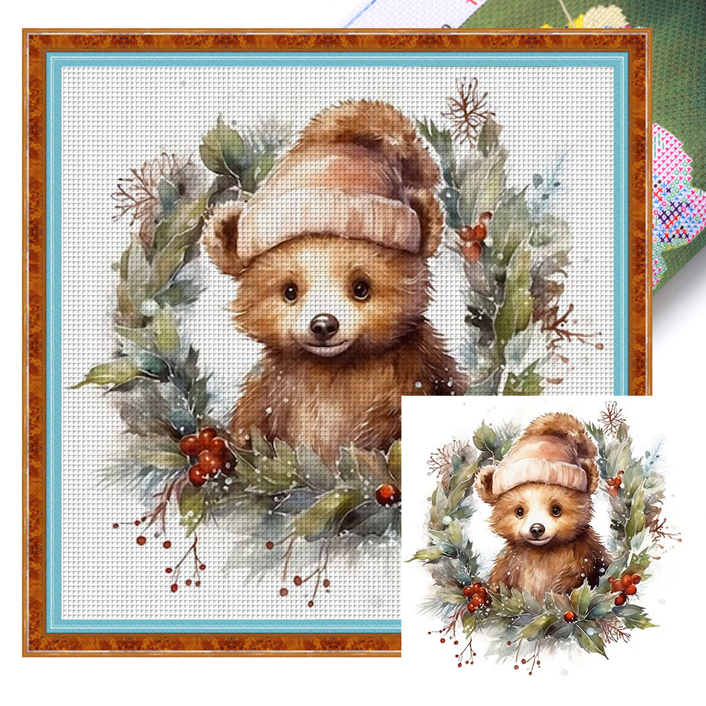 Huancan - Christmas Bear - 30*30CM 18CT 2 Stamped Cross Stitch