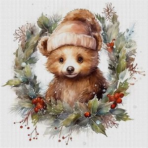 Huancan - Christmas Bear - 30*30CM 18CT 2 Stamped Cross Stitch