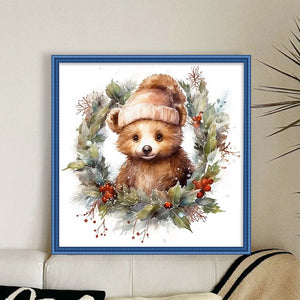 Huancan - Christmas Bear - 30*30CM 18CT 2 Stamped Cross Stitch