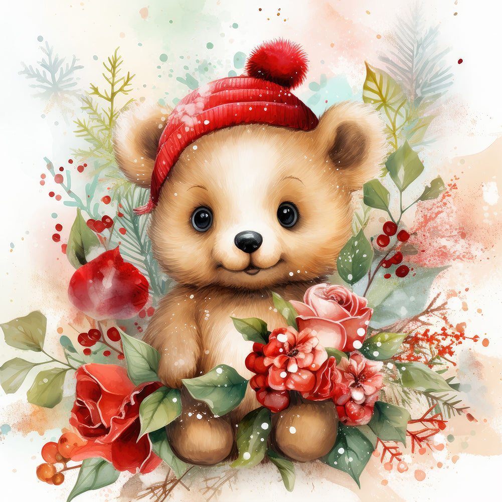 Christmas Winter Bear 30*30CM(Canvas) Full Round Drill Diamond Painting