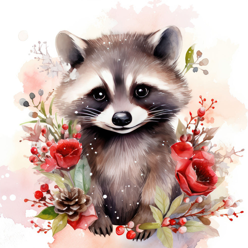 Christmas Winter Raccoon 30*30CM(Canvas) Full Round Drill Diamond Painting